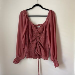 Flounce Sleeve Shirred Blouse